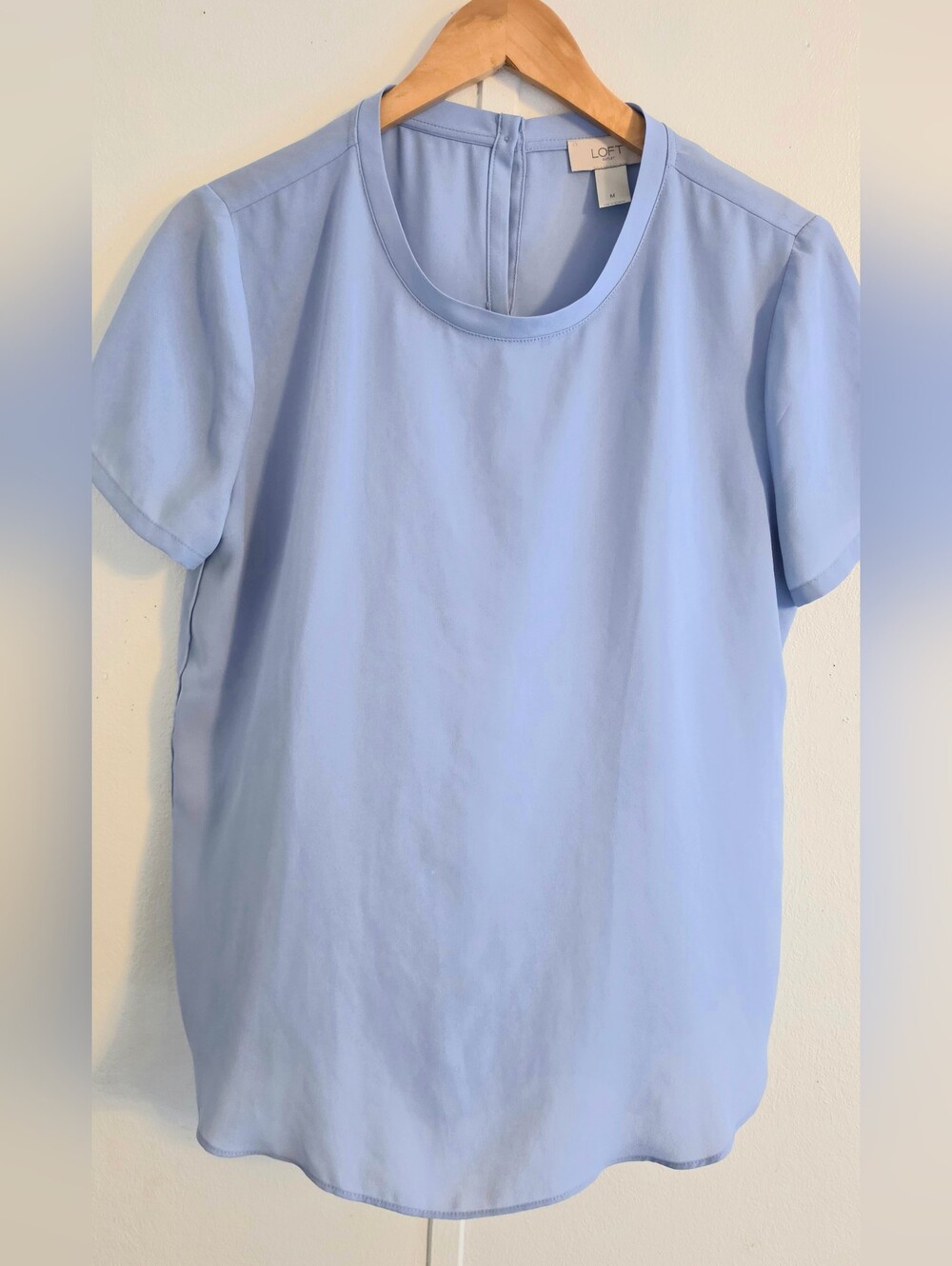 LOFT Light Blue Short Sleeve Crewneck Blouse